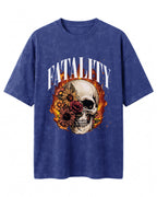 Oversized unisex acid washed t-shirt featuring “Fatality” typography print, crafted from 220 GSM cotton.