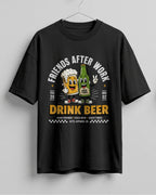 Xenovaurban oversized T-shirt featuring a beer mug and beer bottle illustration with the text Friends After Work Drink Beer