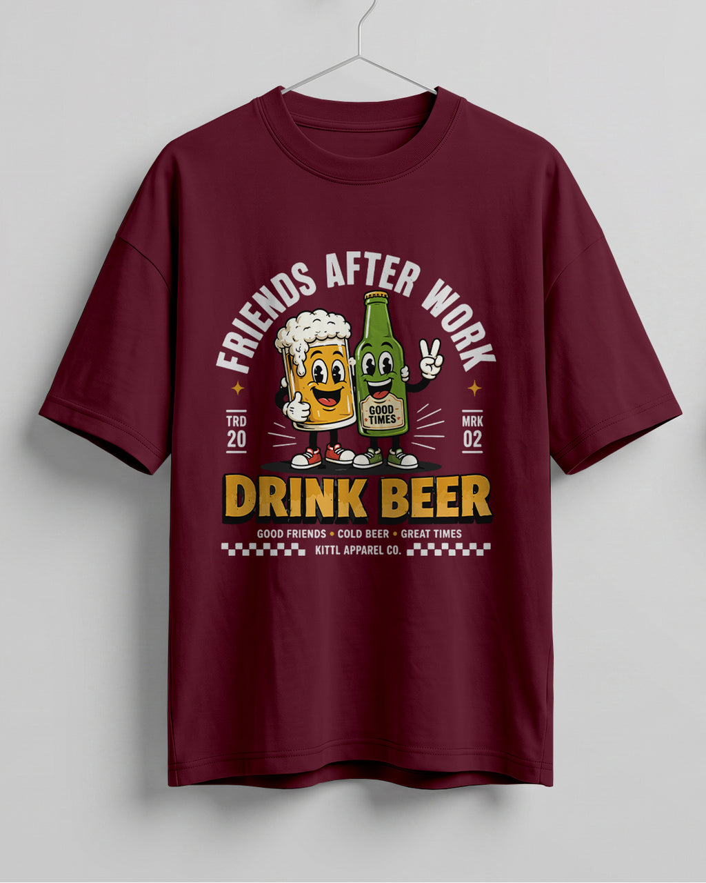 Xenovaurban oversized T-shirt featuring a beer mug and beer bottle illustration with the text Friends After Work Drink Beer