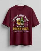 Xenovaurban oversized T-shirt featuring a beer mug and beer bottle illustration with the text Friends After Work Drink Beer