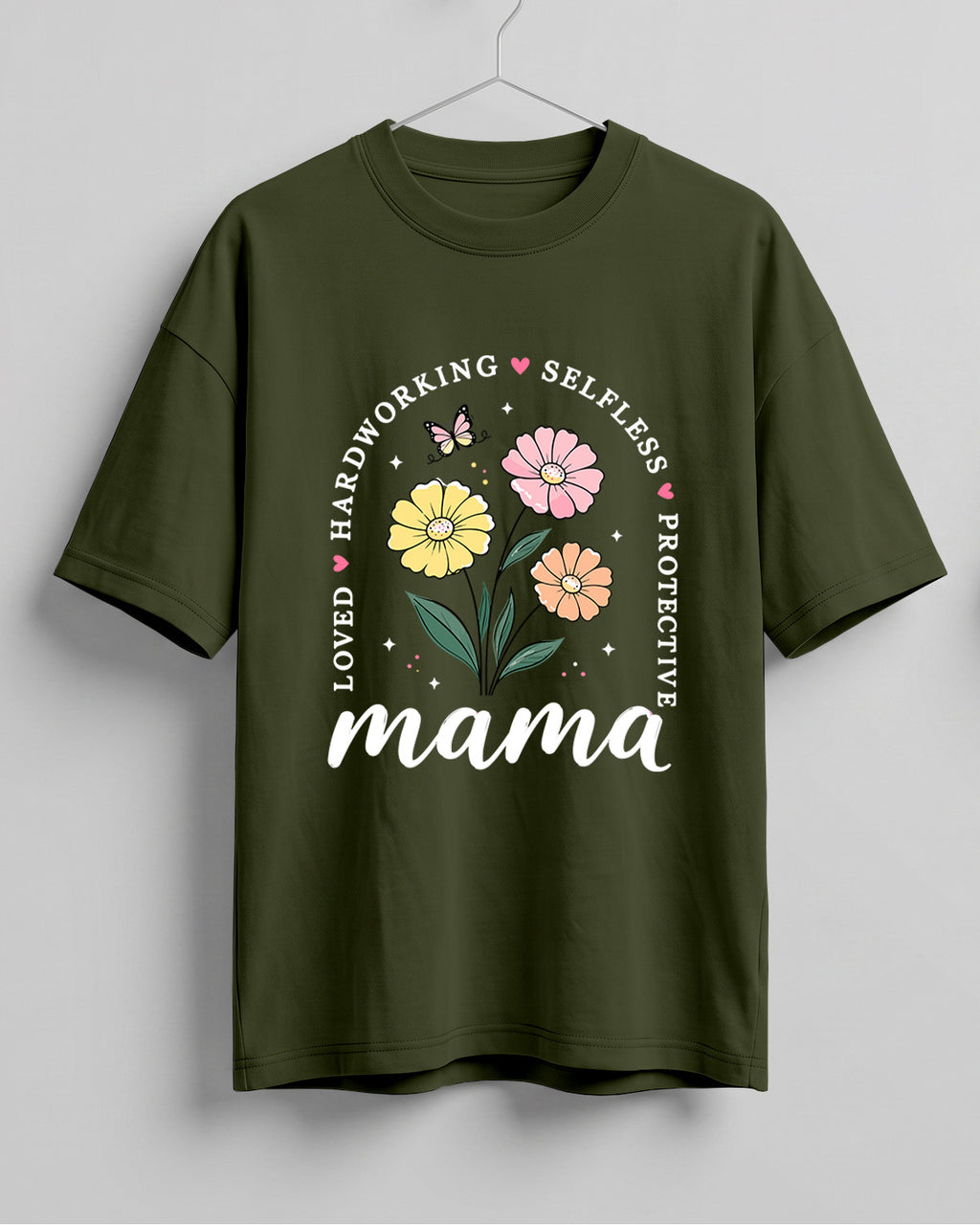 Xenovaurban oversized graphic T-shirt featuring Mama typography, colourful flowers, and words celebrating a mother's love and care