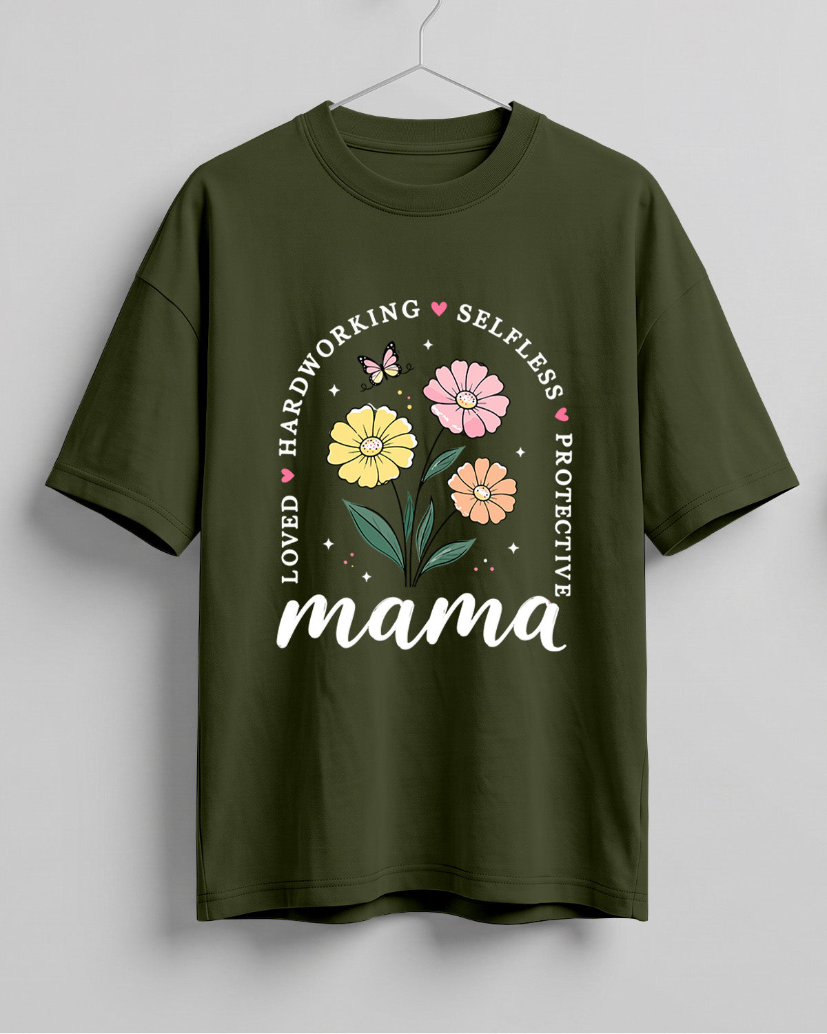 Xenovaurban oversized graphic T-shirt featuring Mama typography, colourful flowers, and words celebrating a mother's love and care
