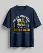 Xenovaurban oversized T-shirt featuring a beer mug and beer bottle illustration with the text Friends After Work Drink Beer