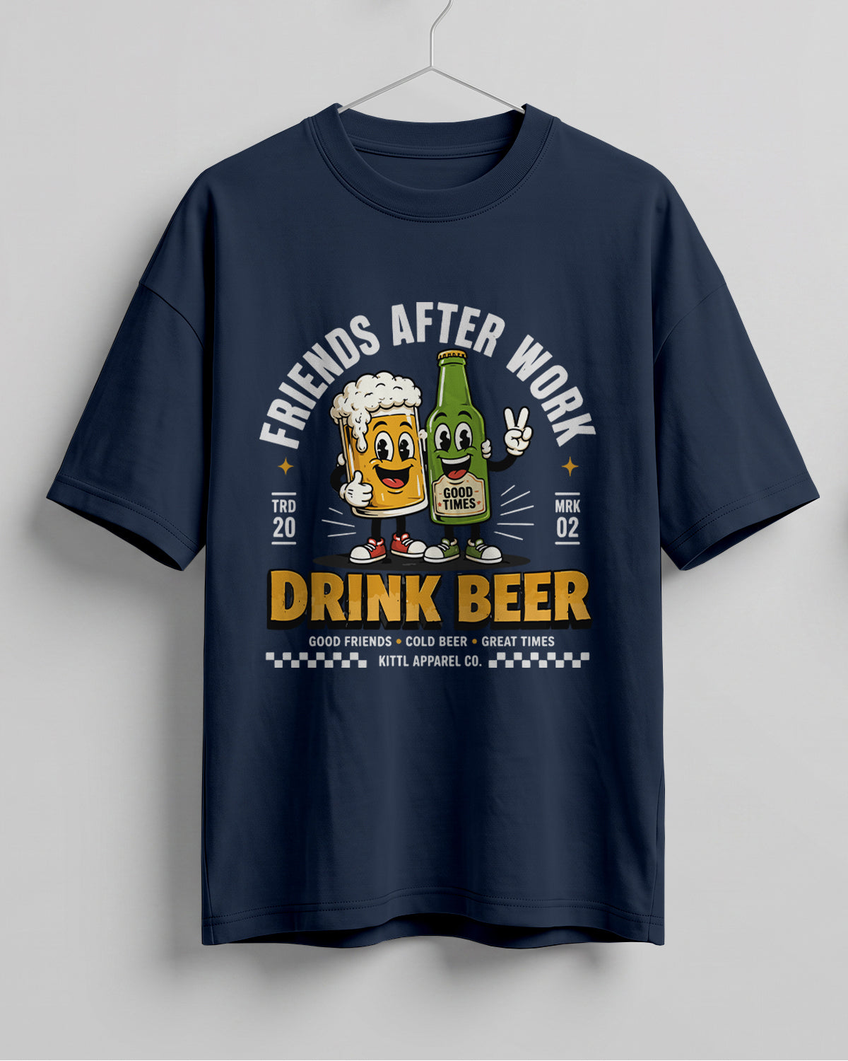 Xenovaurban oversized T-shirt featuring a beer mug and beer bottle illustration with the text Friends After Work Drink Beer