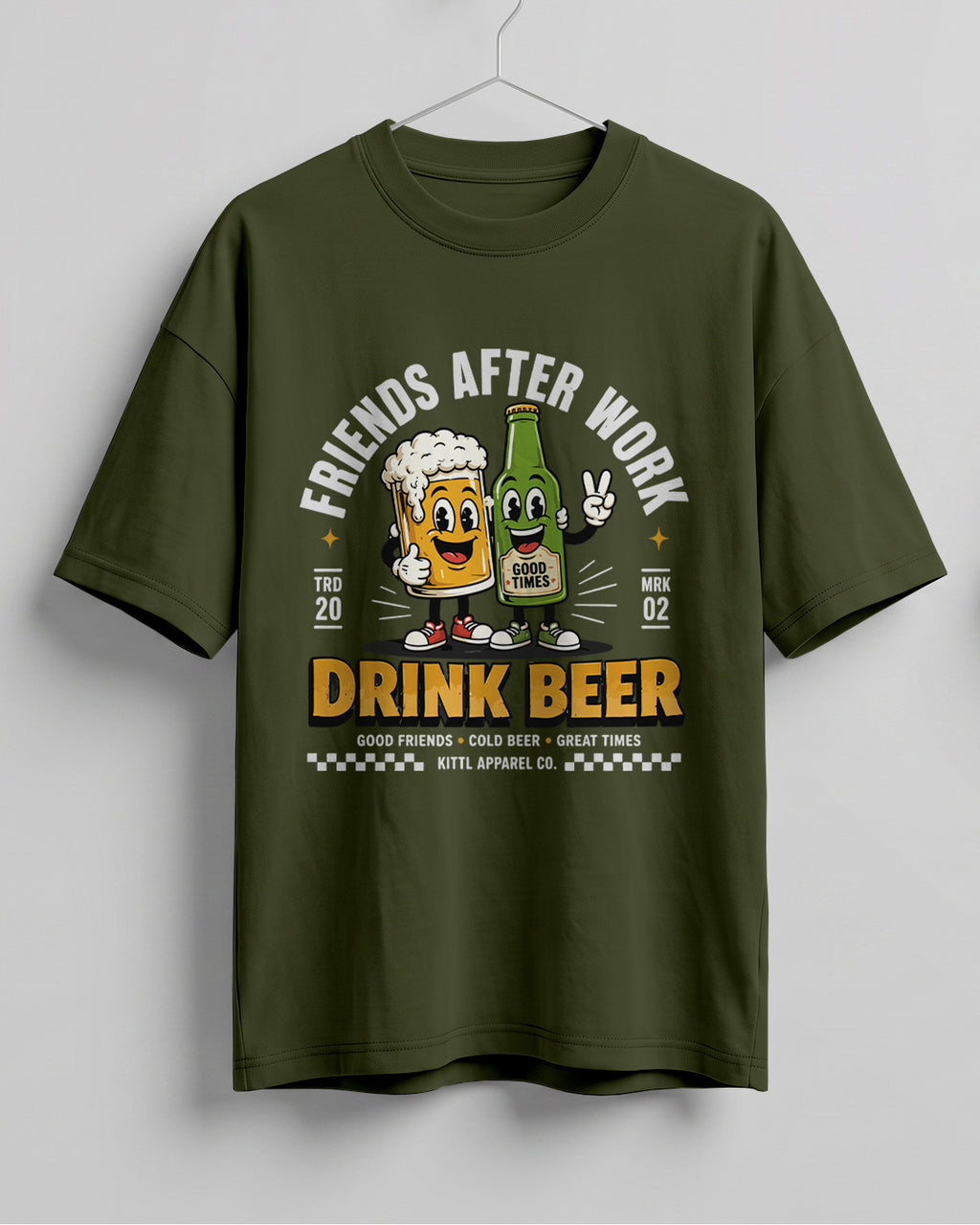 Xenovaurban oversized T-shirt featuring a beer mug and beer bottle illustration with the text Friends After Work Drink Beer