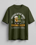 Xenovaurban oversized T-shirt featuring a beer mug and beer bottle illustration with the text Friends After Work Drink Beer