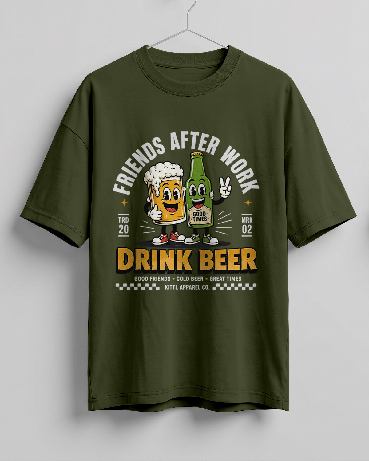 Xenovaurban oversized T-shirt featuring a beer mug and beer bottle illustration with the text Friends After Work Drink Beer