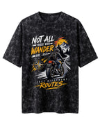 Xenovaurban Not All Who Wander motorcycle graphic half sleeve T-shirt with mountain road, compass and biker artwork