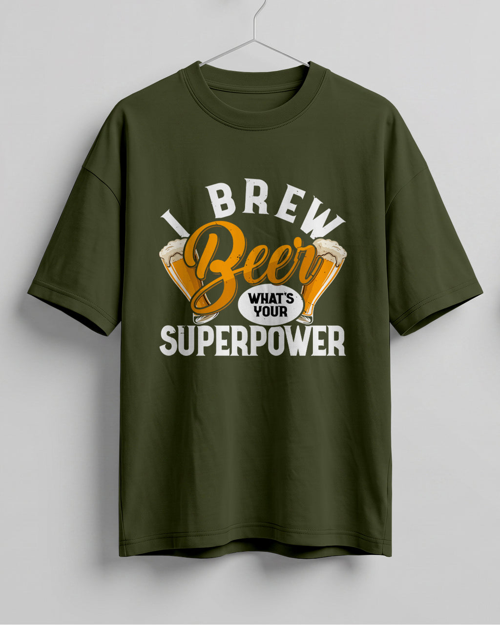 Xenovaurban oversized T-shirt featuring Beer What's Your Superpower typography and illustrated beer glasses