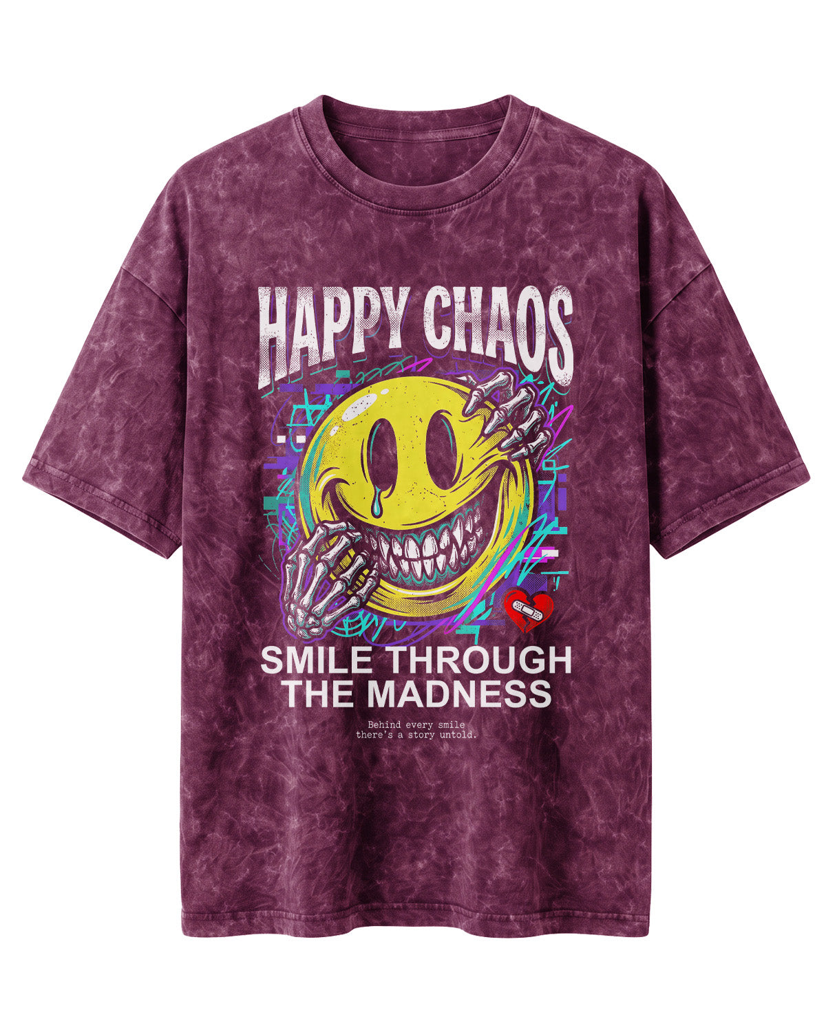 Happy Chaos Acid Washed Oversized T-Shirt