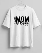 Xenovaurban oversized graphic T-shirt featuring Mom Wife Boss typography with a heart detail