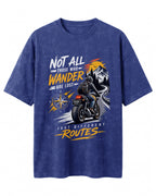 Xenovaurban Not All Who Wander motorcycle graphic half sleeve T-shirt with mountain road, compass and biker artwork