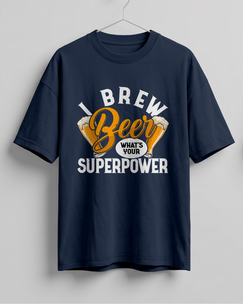 Xenovaurban oversized T-shirt featuring Beer What's Your Superpower typography and illustrated beer glasses