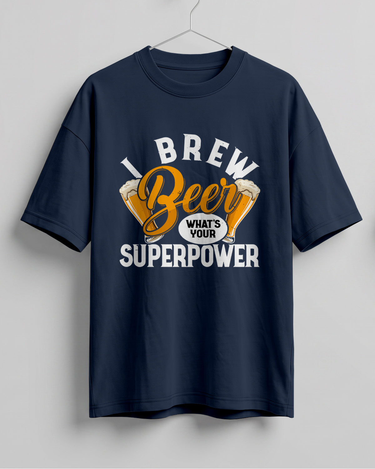 Xenovaurban oversized T-shirt featuring Beer What's Your Superpower typography and illustrated beer glasses