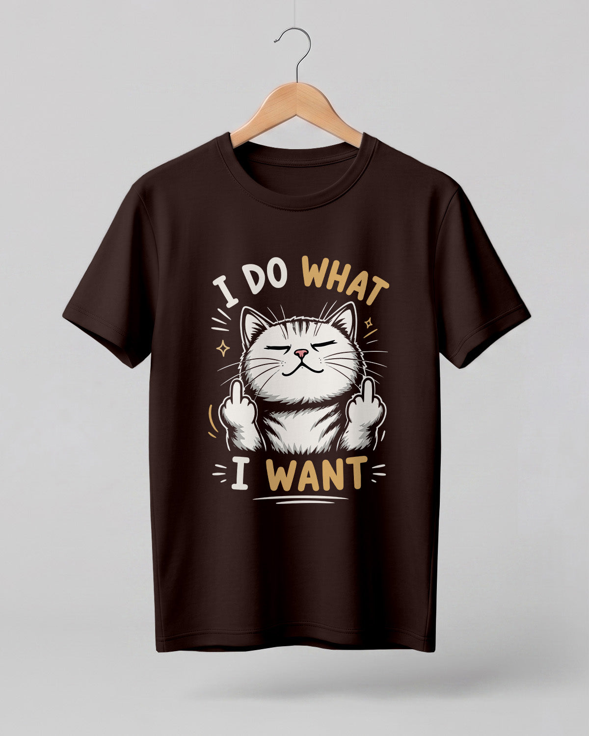 Sarcastic graphic half sleeve t-shirt featuring confident cat artwork with I Do What I Want quote printed on premium cotton fabric