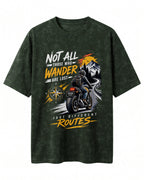 Xenovaurban Not All Who Wander motorcycle graphic half sleeve T-shirt with mountain road, compass and biker artwork