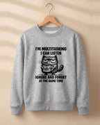 Sarcastic graphic sweatshirt featuring grumpy cat artwork with I'm Multitasking quote printed on premium cotton fabric