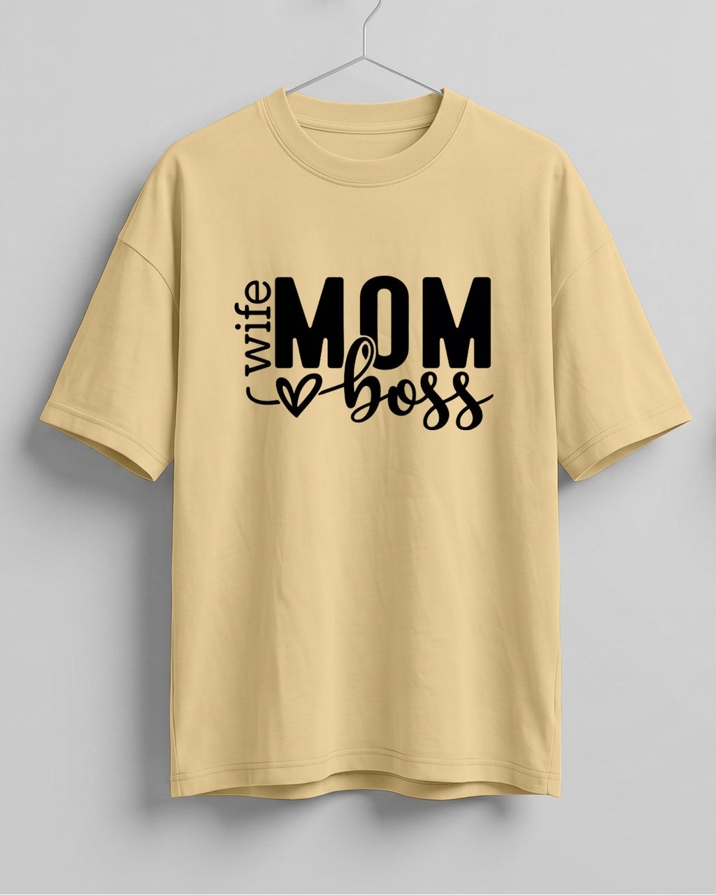 Xenovaurban oversized graphic T-shirt featuring Mom Wife Boss typography with a heart detail
