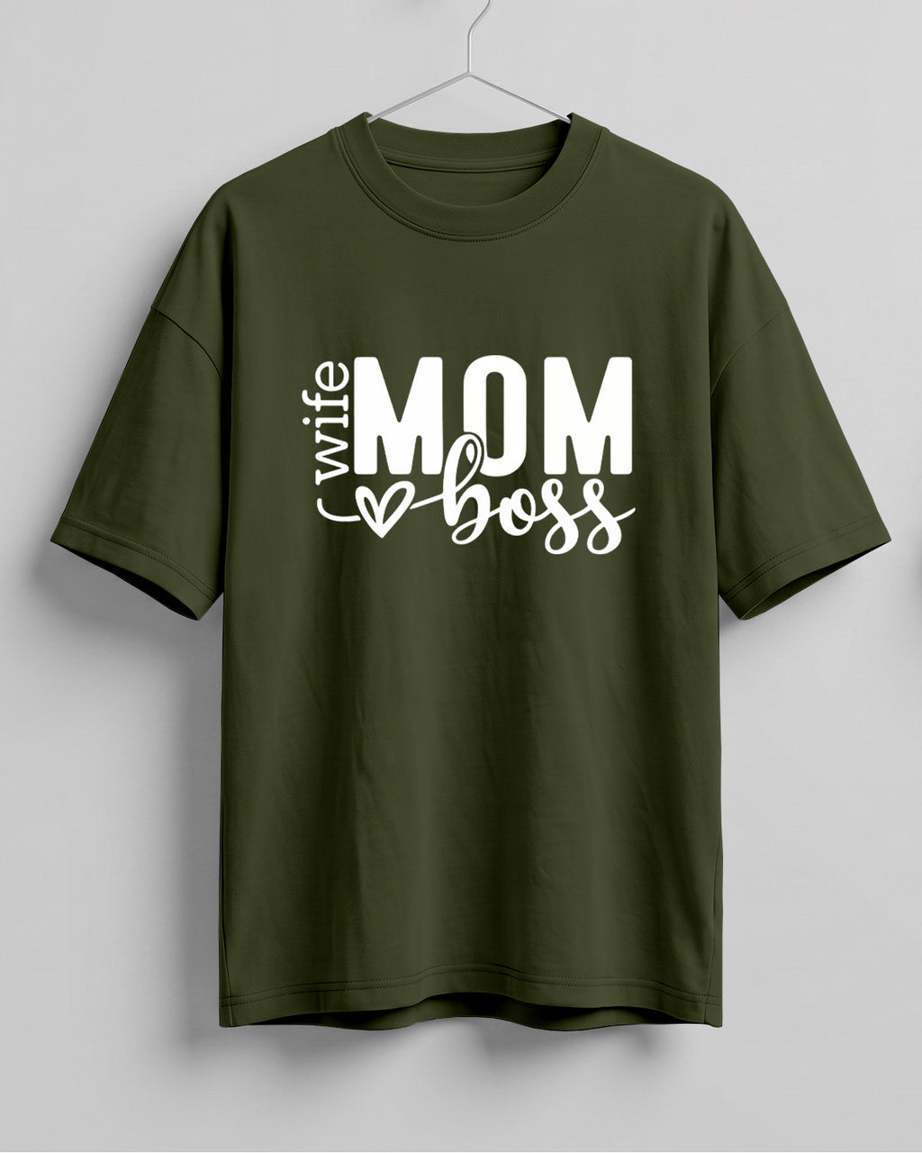 Xenovaurban oversized graphic T-shirt featuring Mom Wife Boss typography with a heart detail