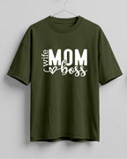 Xenovaurban oversized graphic T-shirt featuring Mom Wife Boss typography with a heart detail