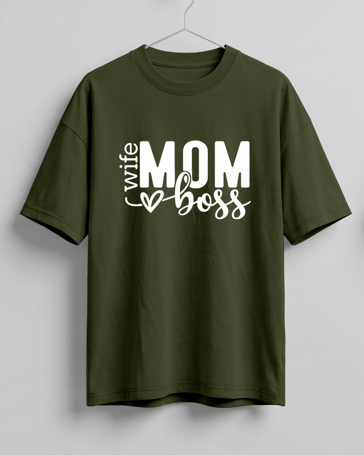 Xenovaurban oversized graphic T-shirt featuring Mom Wife Boss typography with a heart detail