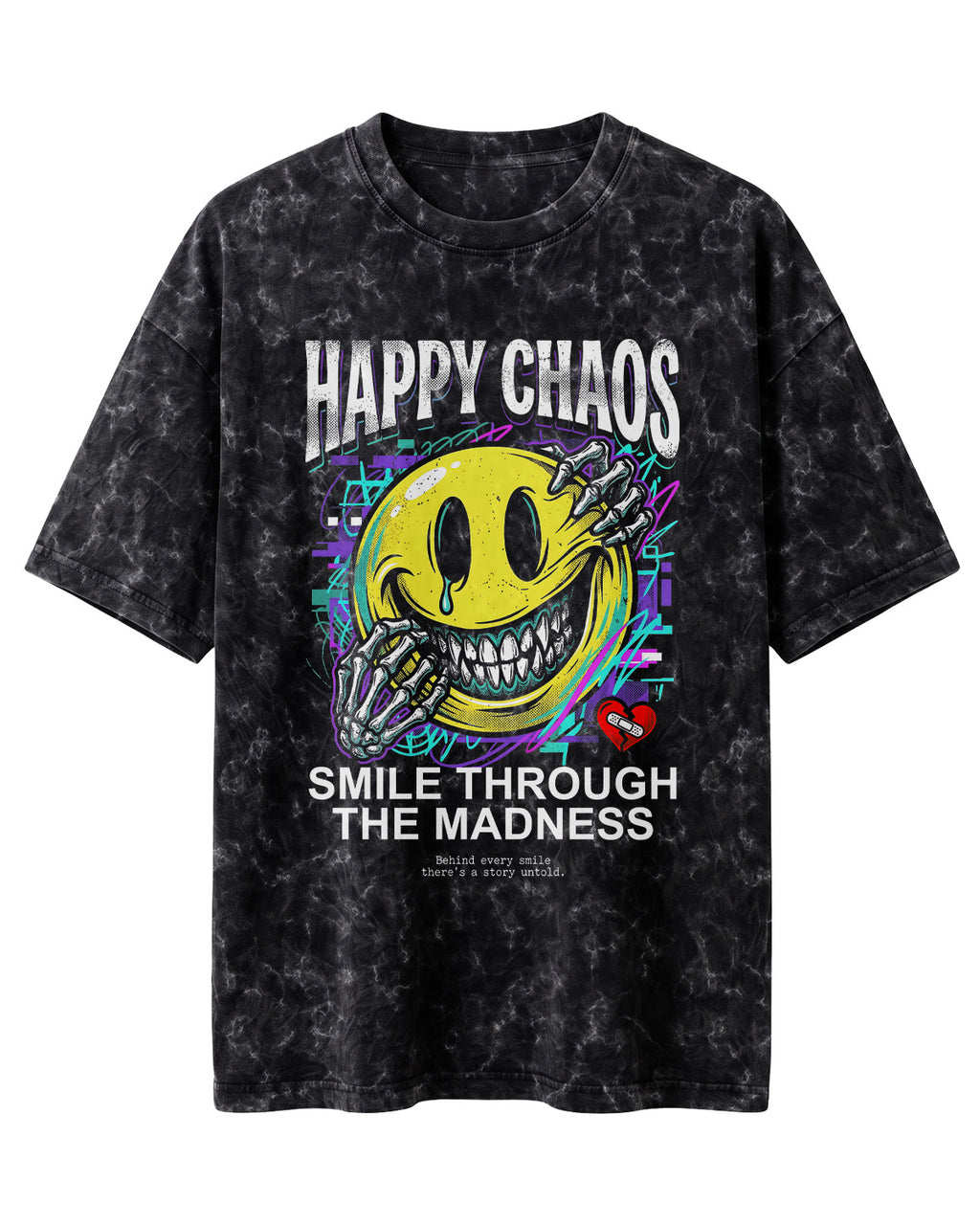 Happy Chaos Acid Washed Oversized T-Shirt