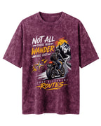 Xenovaurban Not All Who Wander motorcycle graphic half sleeve T-shirt with mountain road, compass and biker artwork