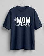 Xenovaurban oversized graphic T-shirt featuring Mom Wife Boss typography with a heart detail