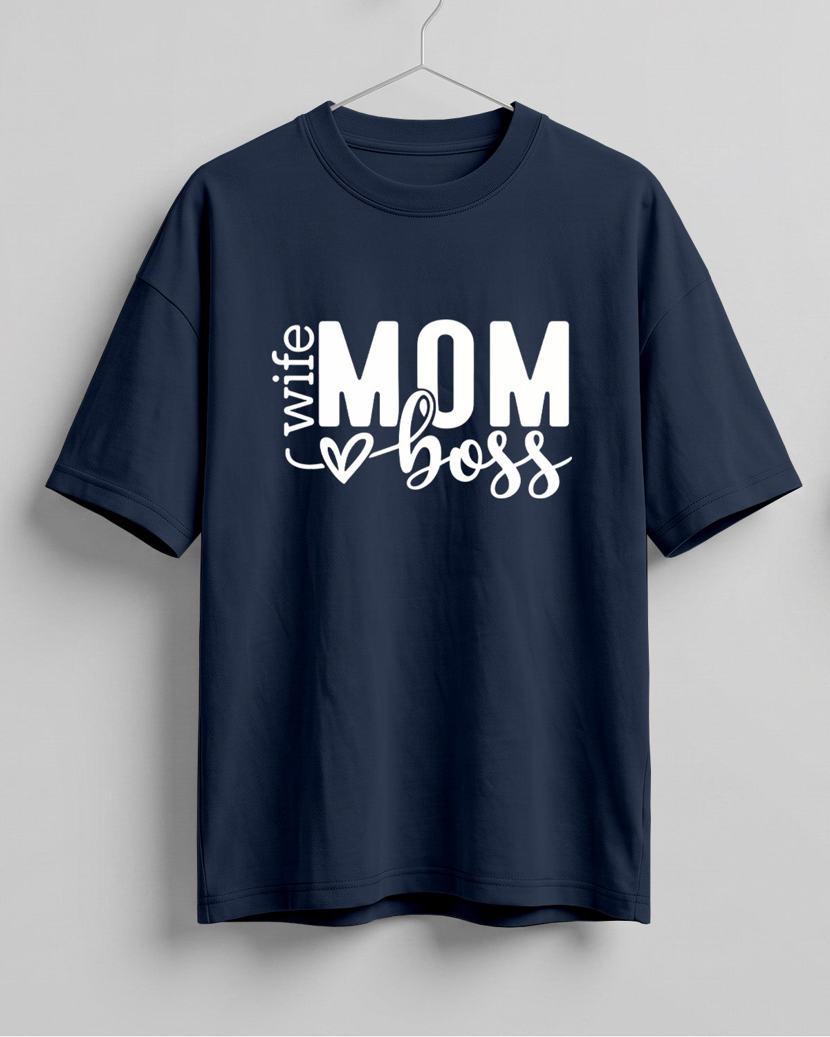 Xenovaurban oversized graphic T-shirt featuring Mom Wife Boss typography with a heart detail