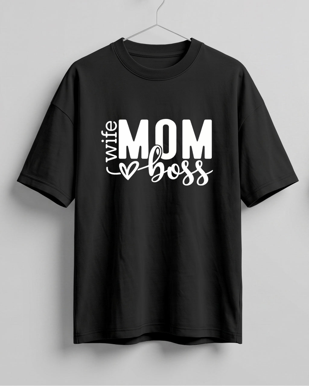 Xenovaurban oversized graphic T-shirt featuring Mom Wife Boss typography with a heart detail