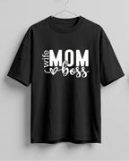 Xenovaurban oversized graphic T-shirt featuring Mom Wife Boss typography with a heart detail