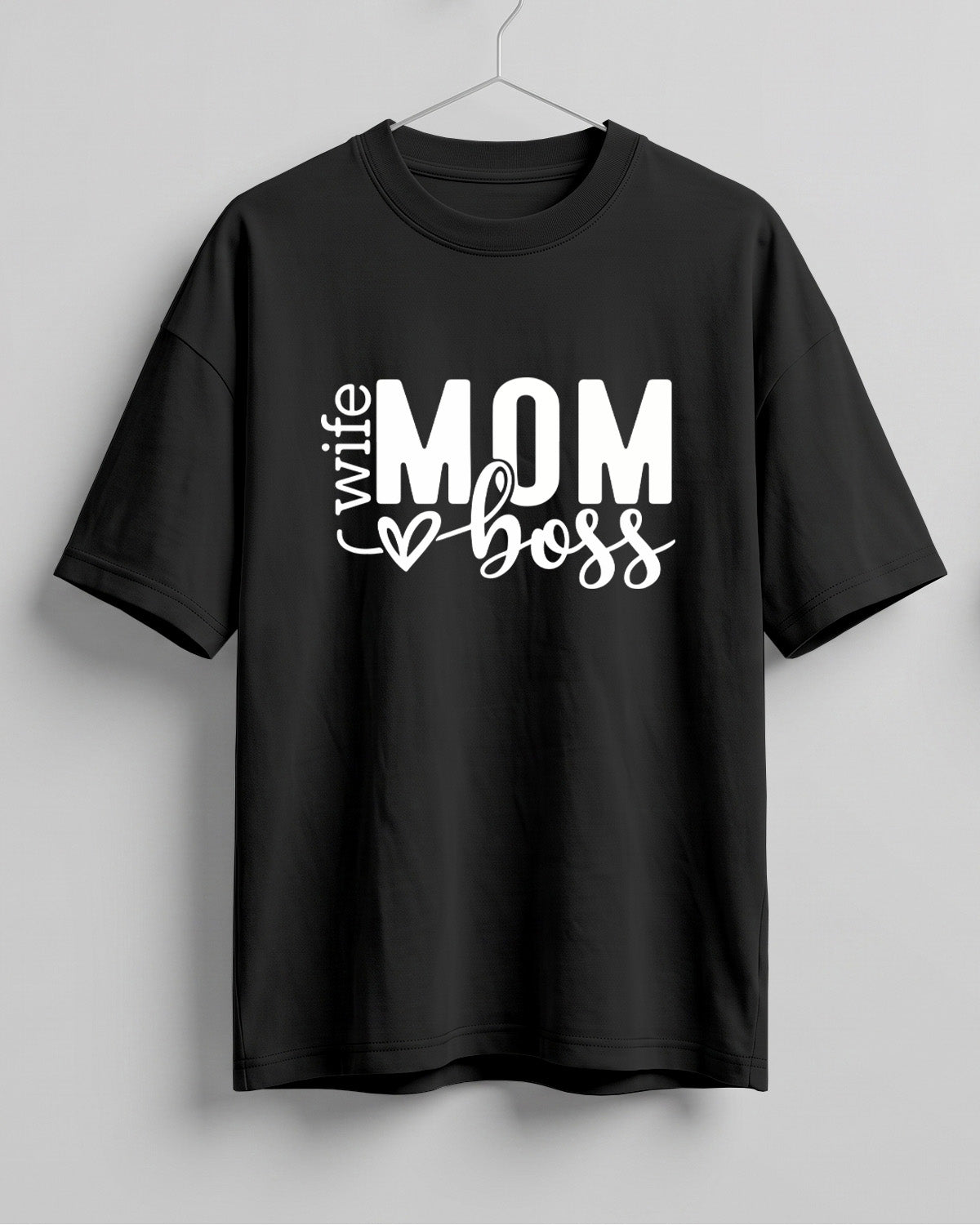Xenovaurban oversized graphic T-shirt featuring Mom Wife Boss typography with a heart detail