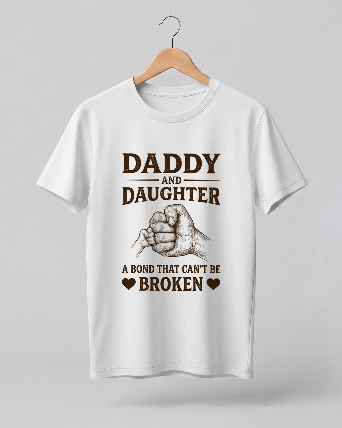 Xenovaurban graphic half sleeve T-shirt featuring father and daughter hand illustration and “A Bond That Can't Be Broken” typography.
