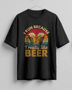 Xenovaurban oversized T-shirt featuring I Run Because I Really Like Beer typography and beer mug graphics