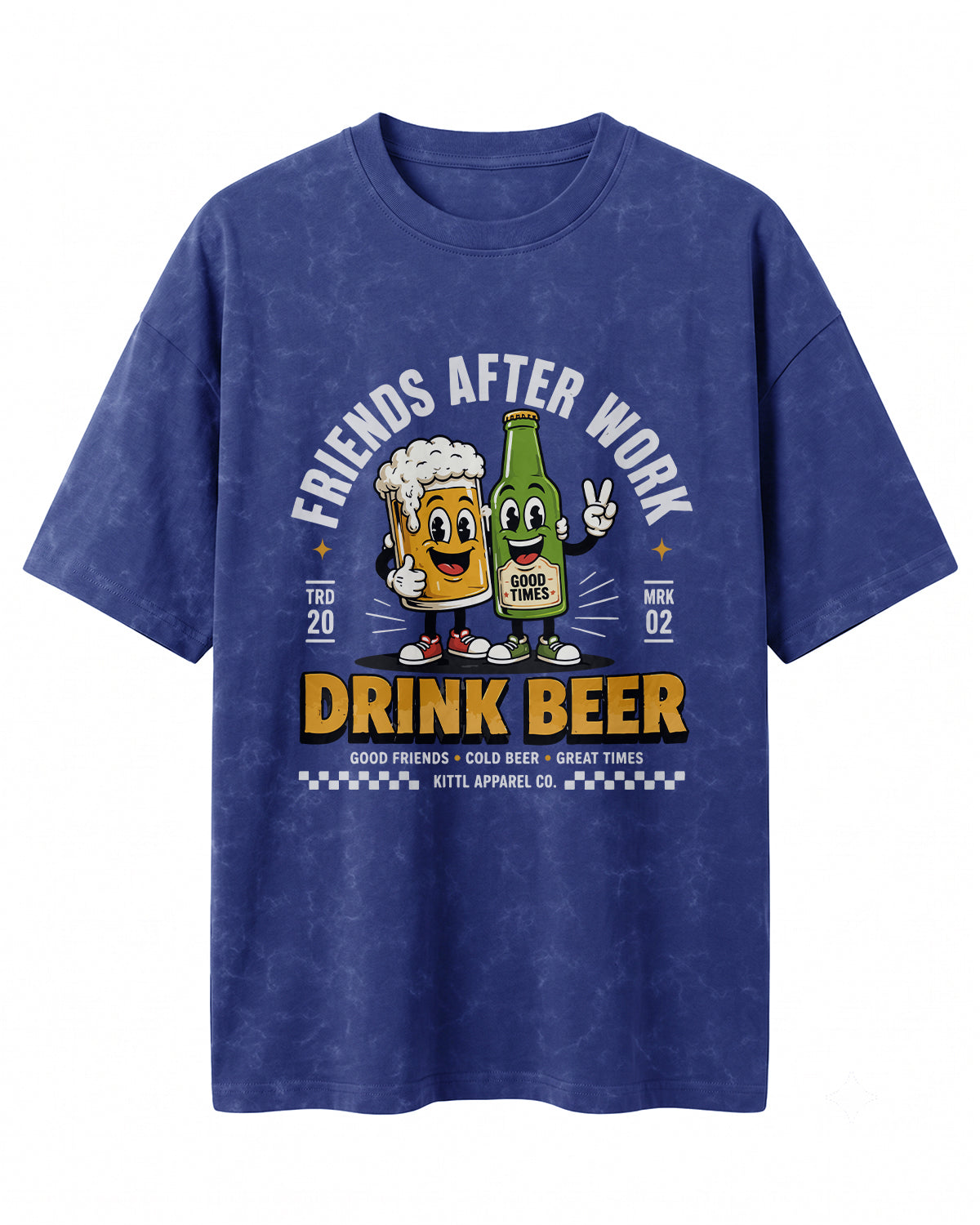 Xenovaurban 240 GSM heavyweight cotton oversized T-shirt featuring a beer mug and beer bottle illustration with the text Friends After Work Drink Beer