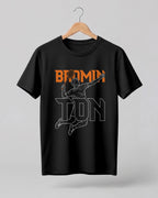Motivational sports graphic half sleeve t-shirt featuring “Badminton” typography with player outline silhouette printed on premium cotton fabric.