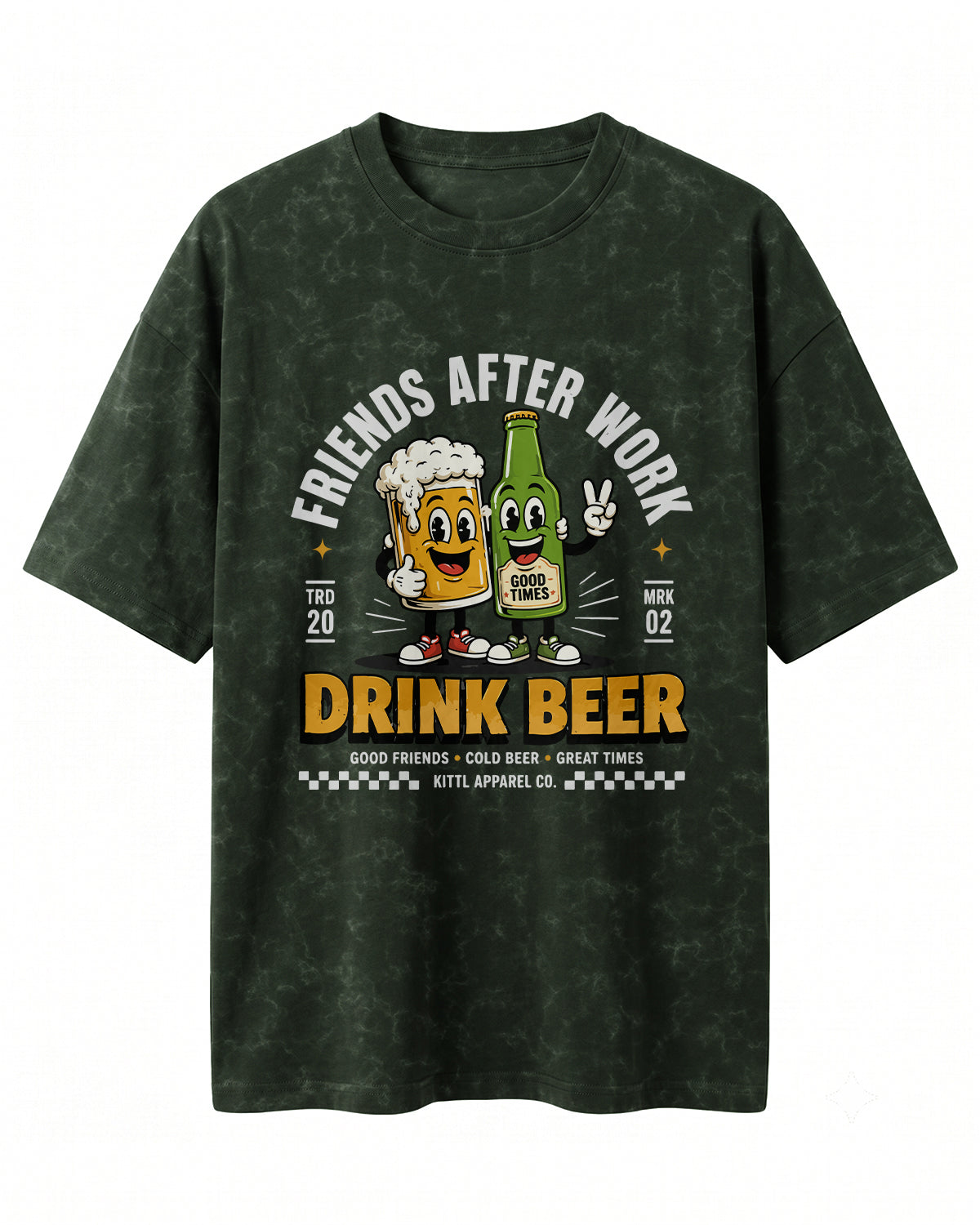 Xenovaurban 240 GSM heavyweight cotton oversized T-shirt featuring a beer mug and beer bottle illustration with the text Friends After Work Drink Beer