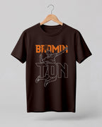 Motivational sports graphic half sleeve t-shirt featuring “Badminton” typography with player outline silhouette printed on premium cotton fabric.