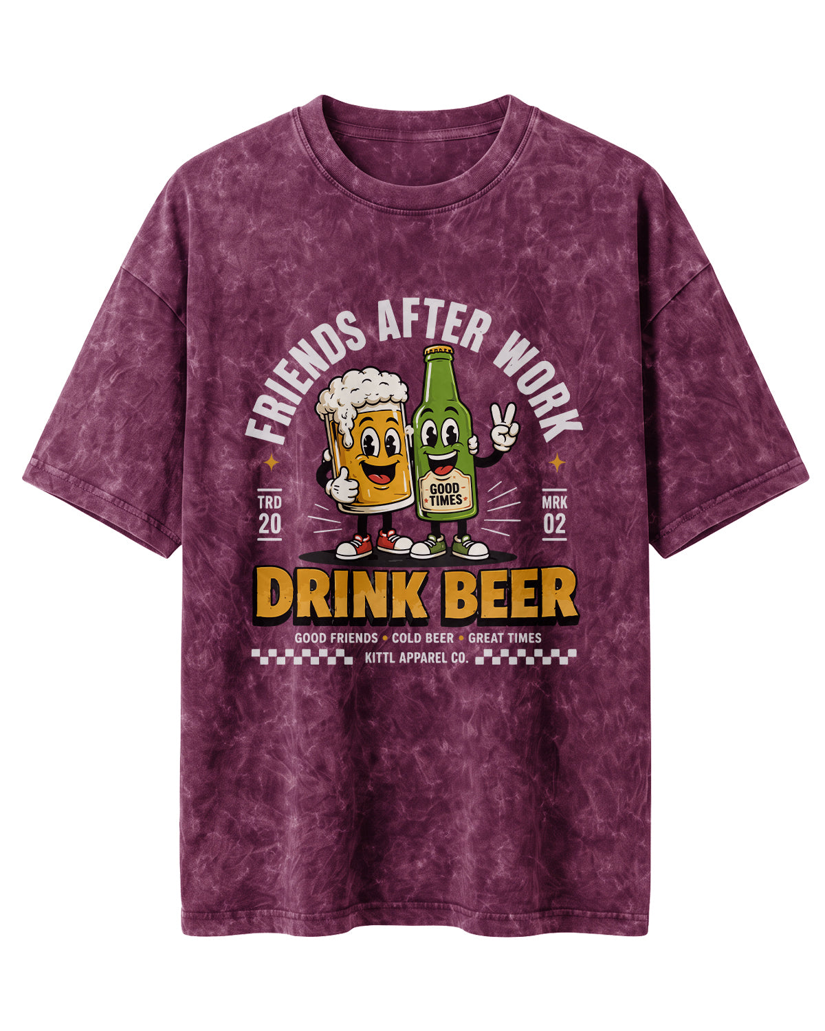 Xenovaurban 240 GSM heavyweight cotton oversized T-shirt featuring a beer mug and beer bottle illustration with the text Friends After Work Drink Beer