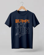 Motivational sports graphic half sleeve t-shirt featuring “Badminton” typography with player outline silhouette printed on premium cotton fabric.