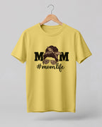 Mom #momlife graphic half sleeve t-shirt with leopard print mom illustration