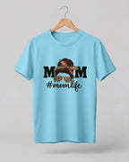 Mom #momlife graphic half sleeve t-shirt with leopard print mom illustration