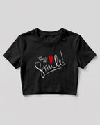 Motivational graphic crop top featuring You Make Me Smile typography design with heart graphic on cotton fabric