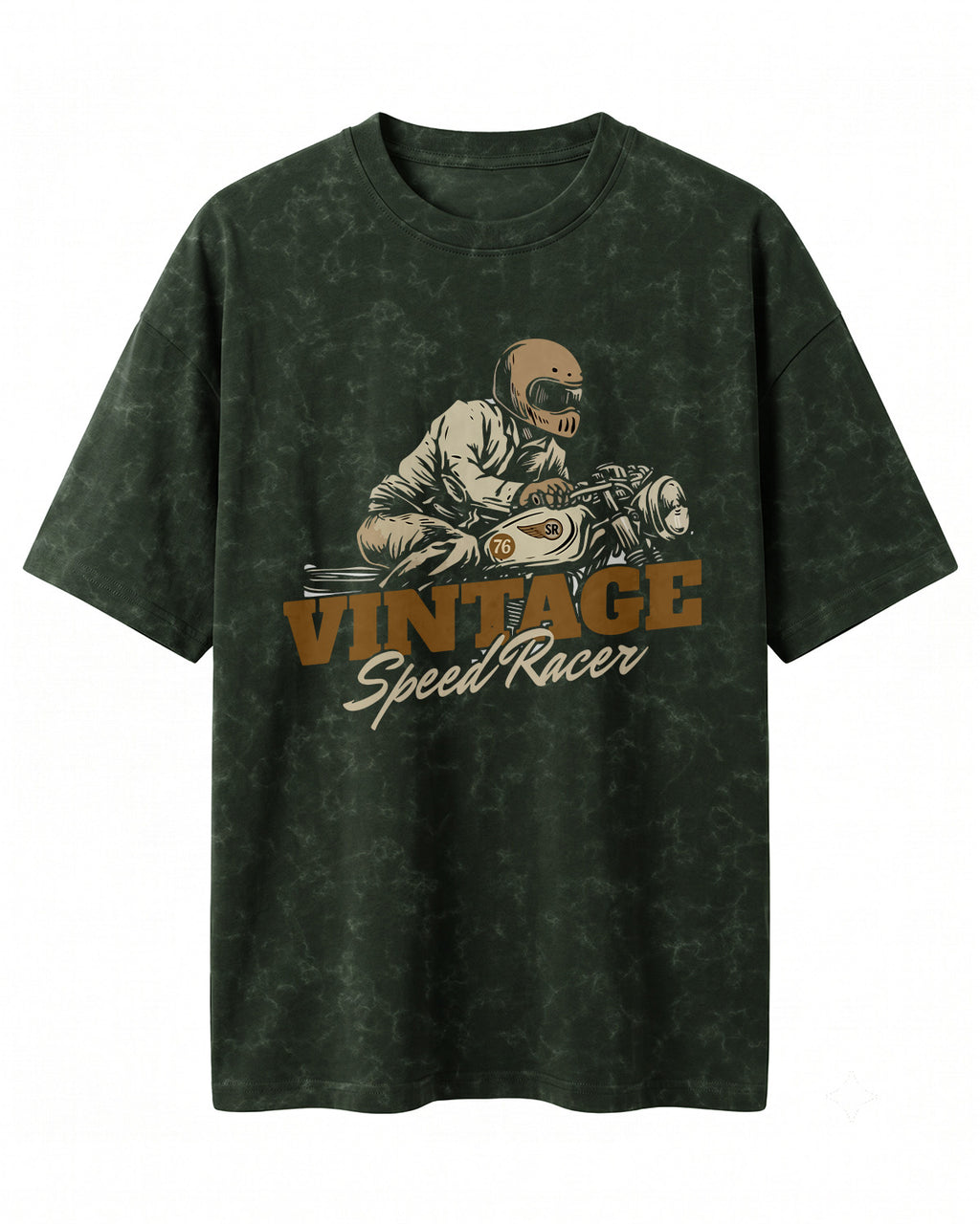 Xenovaurban Vintage Speed Racer motorcycle graphic acid wash half sleeve T-shirt with retro racer illustration