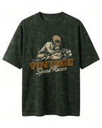 Xenovaurban Vintage Speed Racer motorcycle graphic acid wash half sleeve T-shirt with retro racer illustration