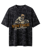 Xenovaurban Vintage Speed Racer motorcycle graphic acid wash half sleeve T-shirt with retro racer illustration