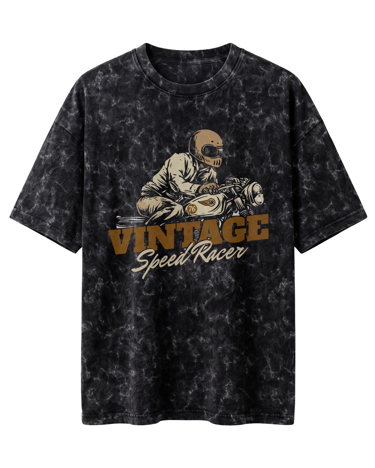 Xenovaurban Vintage Speed Racer motorcycle graphic acid wash half sleeve T-shirt with retro racer illustration
