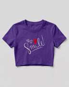 Motivational graphic crop top featuring You Make Me Smile typography design with heart graphic on cotton fabric