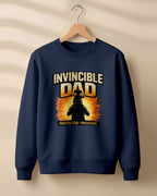 Xenovaurban graphic sweatshirt featuring father and child illustration with “Invincible Dad” and “Protector • Provider” typography.