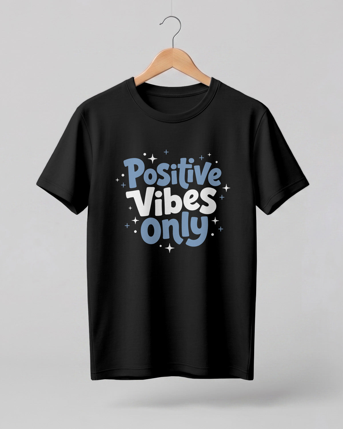 Motivational graphic half sleeve t-shirt featuring Positive Vibes Only typography design on premium cotton fabric.